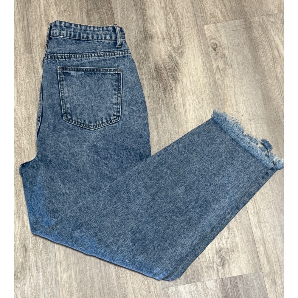 SHEIN Acid Wash Distressed Ripped High Waisted Straight Leg Jeans Size L 8 10